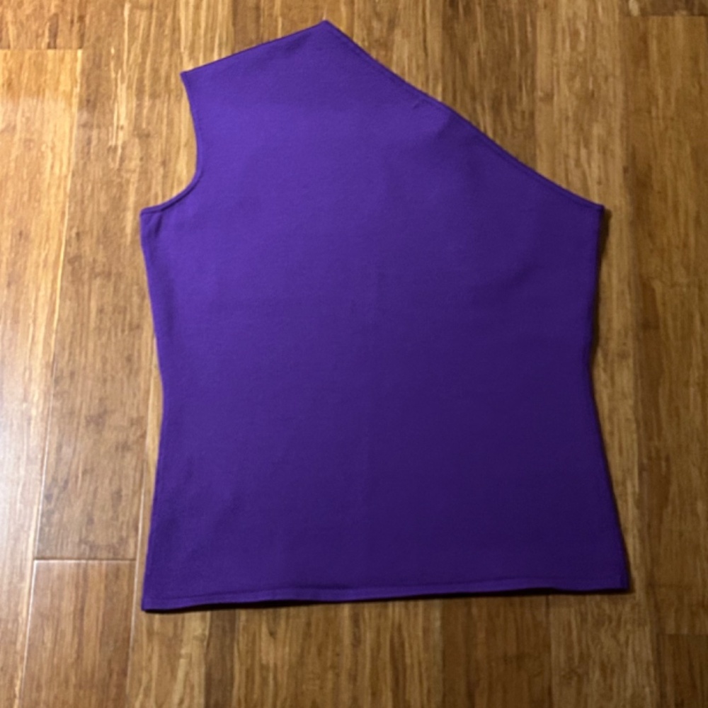 Ralph Lauren Black Label One Shoulder Asymm. Neckline Purple Blouse, Size L - Picture 3 of 15